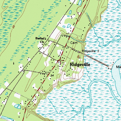 Topographic Map of Ridgeville, GA
