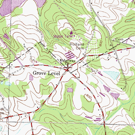 Topographic Map of Ridgeway Church, GA