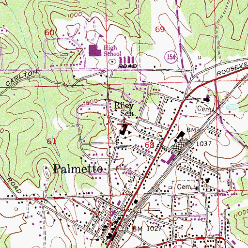 Topographic Map of Riley School, GA