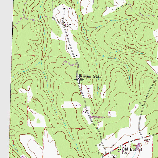 Topographic Map of Rising Star Church, GA