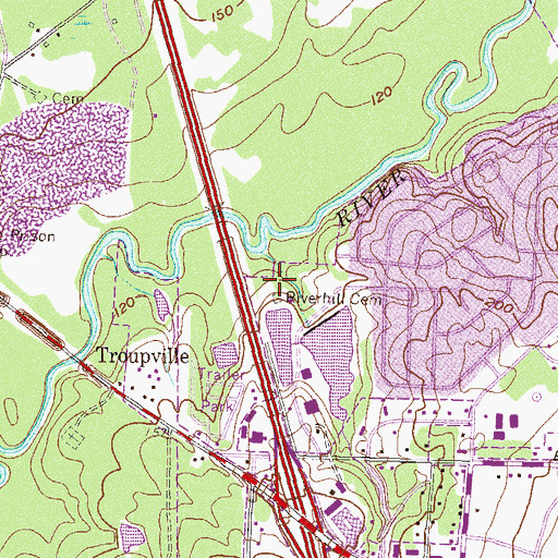 Topographic Map of Riverhill Cemetery, GA