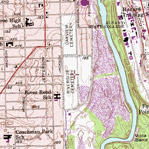 Topographic Map of Riverside Cemetery, GA