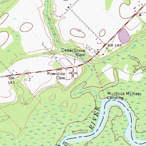 Topographic Map of Riverside Cemetery, GA