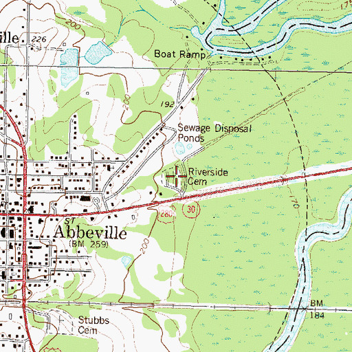 Topographic Map of Riverside Cemetery, GA