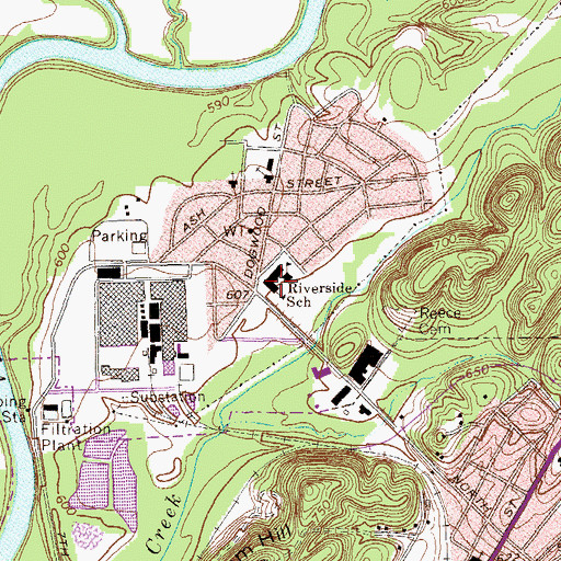 Topographic Map of Riverside School, GA