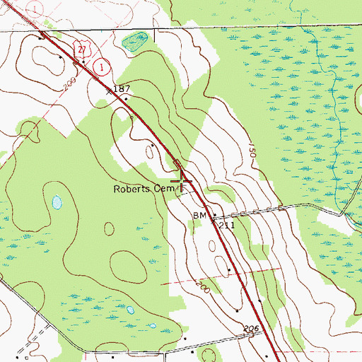 Topographic Map of Roberts Cemetery, GA