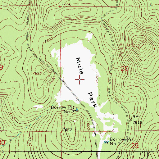 Topographic Map of Mule Park, AZ