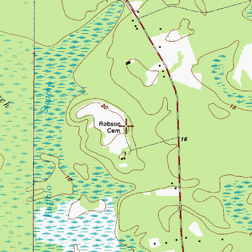 Topographic Map of Robson Cemetery, GA