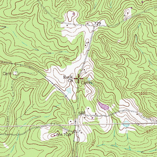 Topographic Map of Rock Church, GA