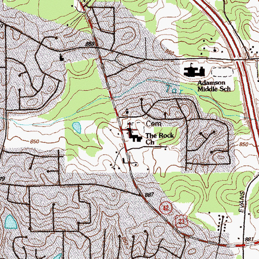 Topographic Map of Rock Church, GA