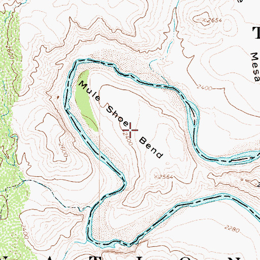Topographic Map of Mule Shoe Bend, AZ