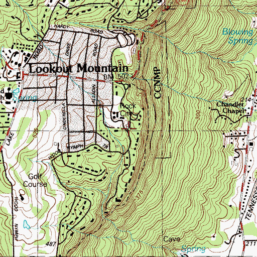 Topographic Map of Rock City Gardens, GA
