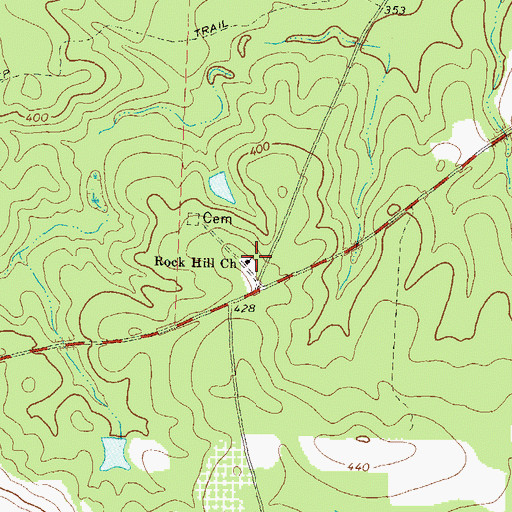 Topographic Map of Rock Hill Primitive Baptist Church, GA