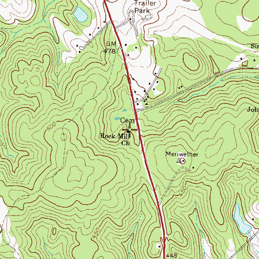 Topographic Map of Rock Mill Church, GA