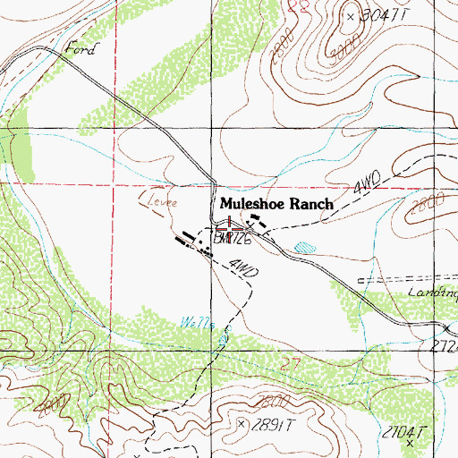 Topographic Map of Muleshoe Ranch, AZ