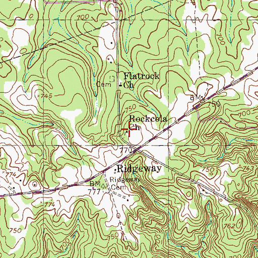 Topographic Map of Rockcola Church, GA