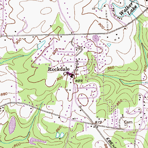 Topographic Map of Rockdale Church, GA