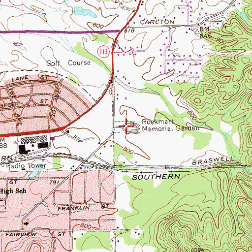 Topographic Map of Rockmart Memorial Gardens, GA