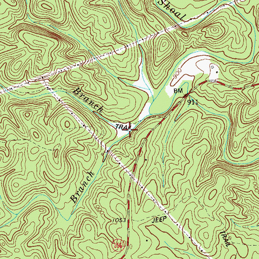 Topographic Map of Rocky Bottom Branch, GA