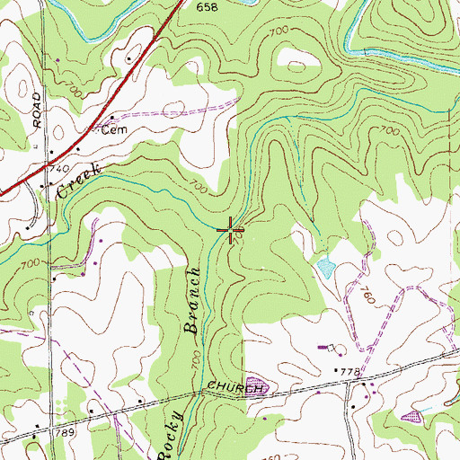 Topographic Map of Rocky Branch, GA
