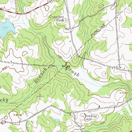 Topographic Map of Rocky Branch, GA