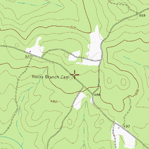 Topographic Map of Rocky Branch Cemetery, GA