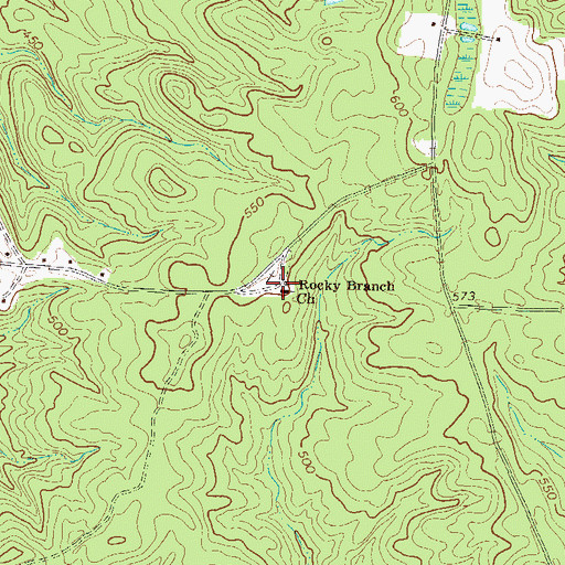 Topographic Map of Rocky Branch Church, GA