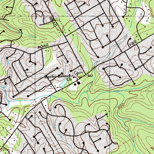 Topographic Map of Rocky Branch Church, GA
