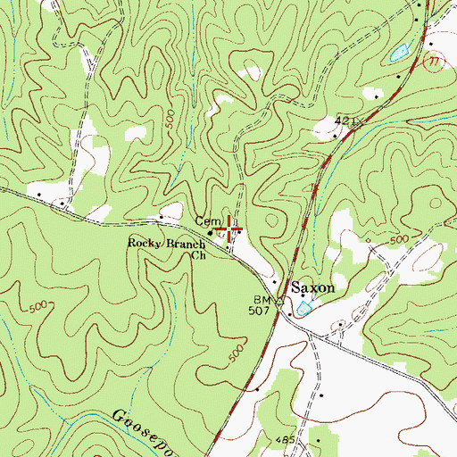 Topographic Map of Rocky Branch Church, GA
