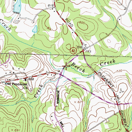 Topographic Map of Rocky Creek, GA