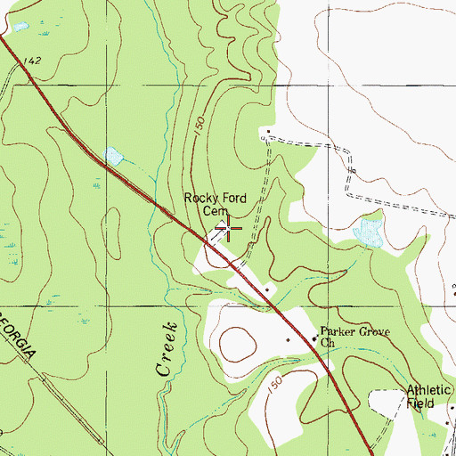 Topographic Map of Rocky Ford Cemetery, GA