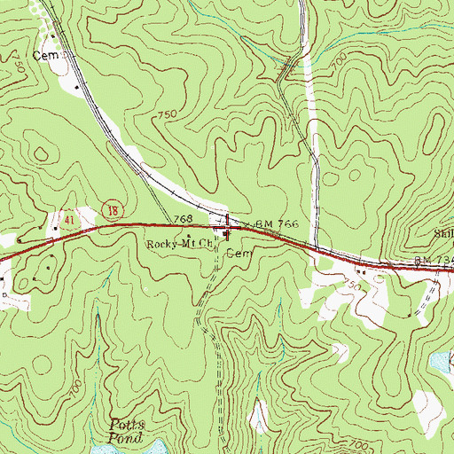 Topographic Map of Rocky Mount Church, GA