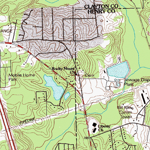 Topographic Map of Rocky Mount Church, GA