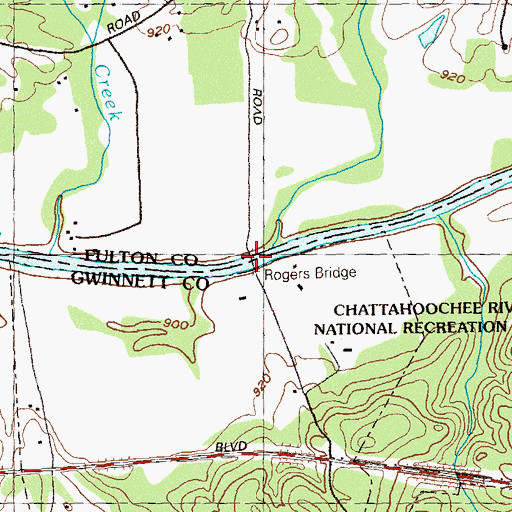 Topographic Map of Rogers Bridge, GA
