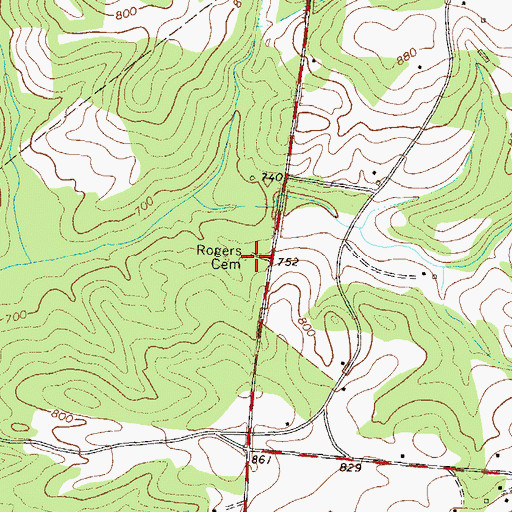 Topographic Map of Rogers Cemetery, GA