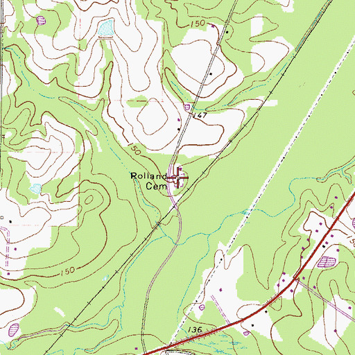 Topographic Map of Rolland Cemetery, GA