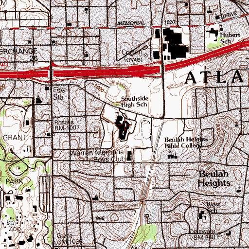 Topographic Map of Southside Compehensive High School, GA