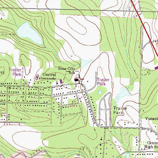 Topographic Map of Rose City School, GA