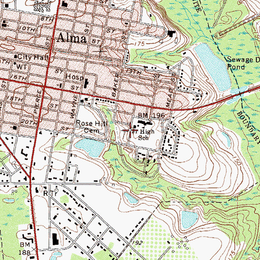 Topographic Map of Rose Hill Cemetery, GA