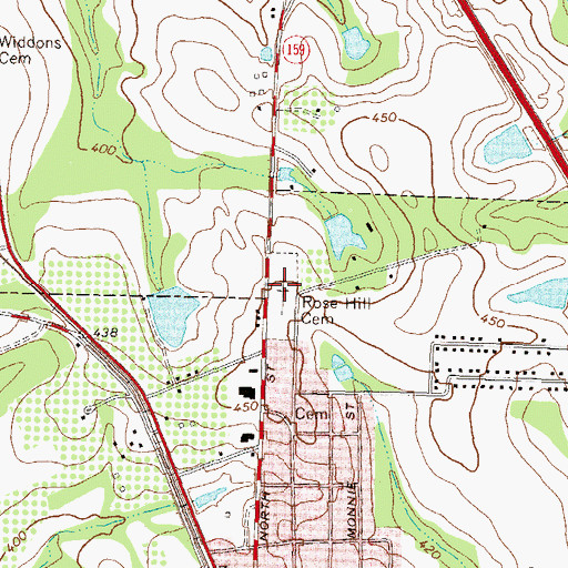 Topographic Map of Rose Hill Cemetery, GA