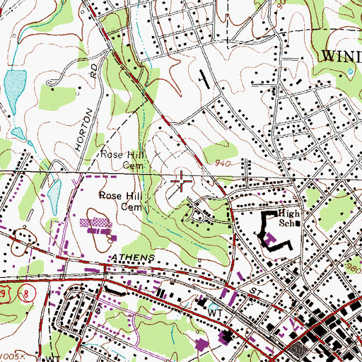 Topographic Map of Rose Hill Cemetery, GA