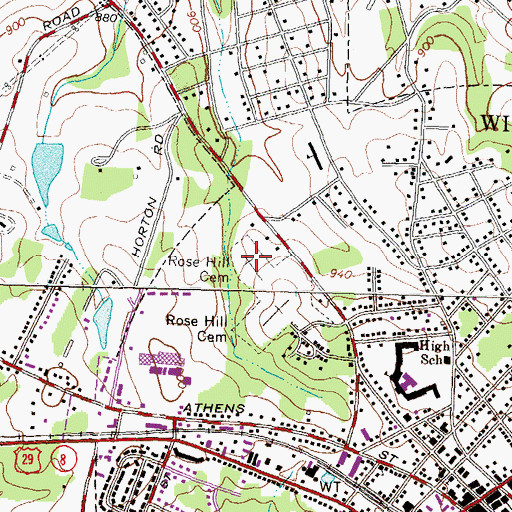 Topographic Map of Rose Hill Cemetery, GA