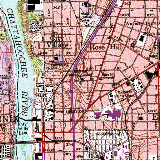 Topographic Map of Rose Hill Elementary School, GA