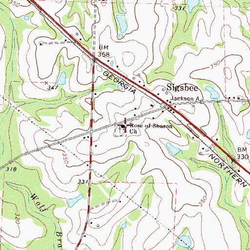 Topographic Map of Rose of Sharon Church, GA