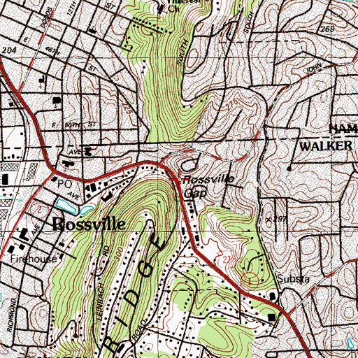 Topographic Map of Rossville Gap, GA