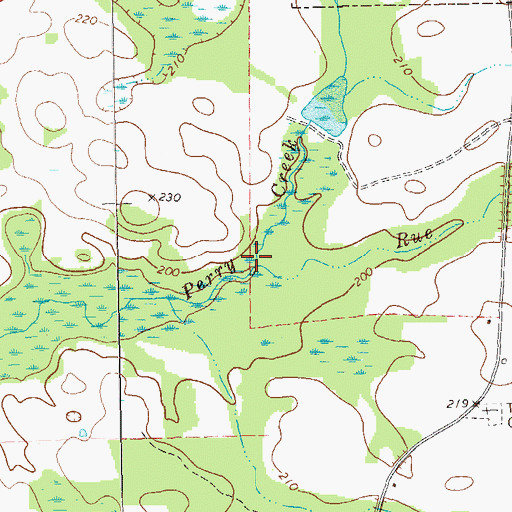 Topographic Map of Rue Branch, GA