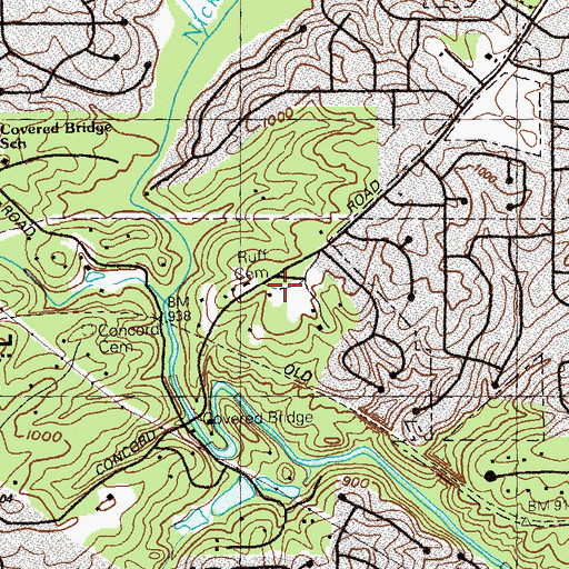 Topographic Map of Ruff Cemetery, GA