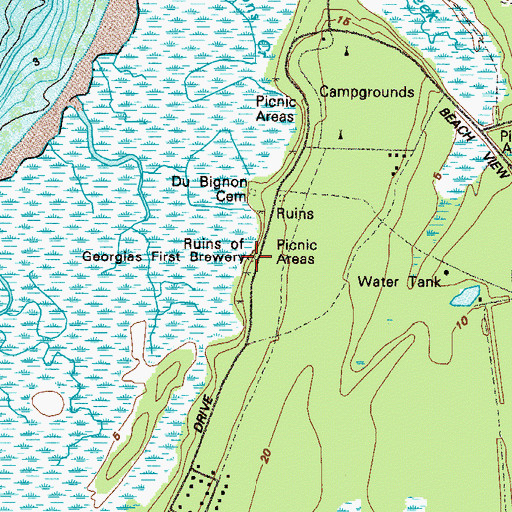 Topographic Map of Ruins of Georgias First Brewery, GA