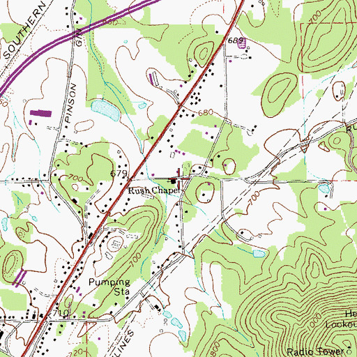 Topographic Map of Rush Chapel, GA