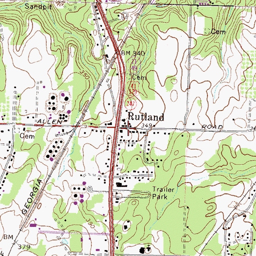 Topographic Map of Rutland, GA